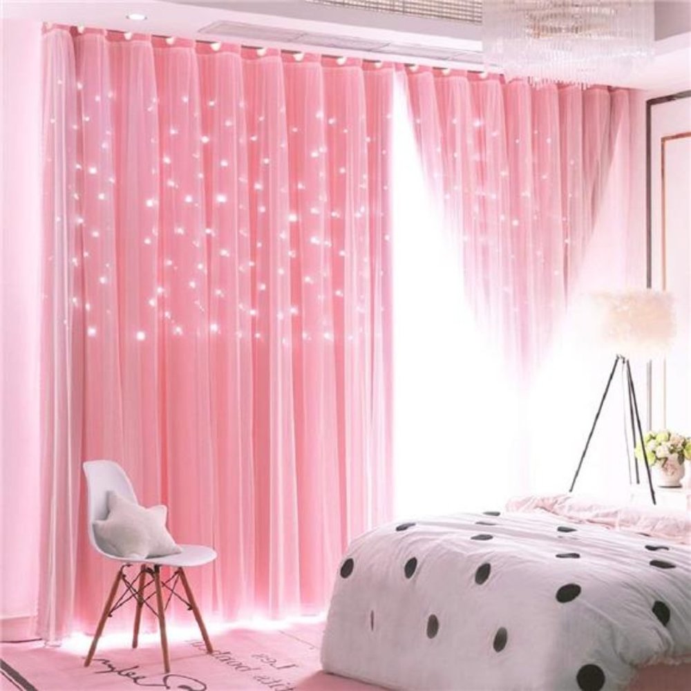 2 Panels Stars Blackout Curtains for Bedroom Girls Kids Baby Window Decoration